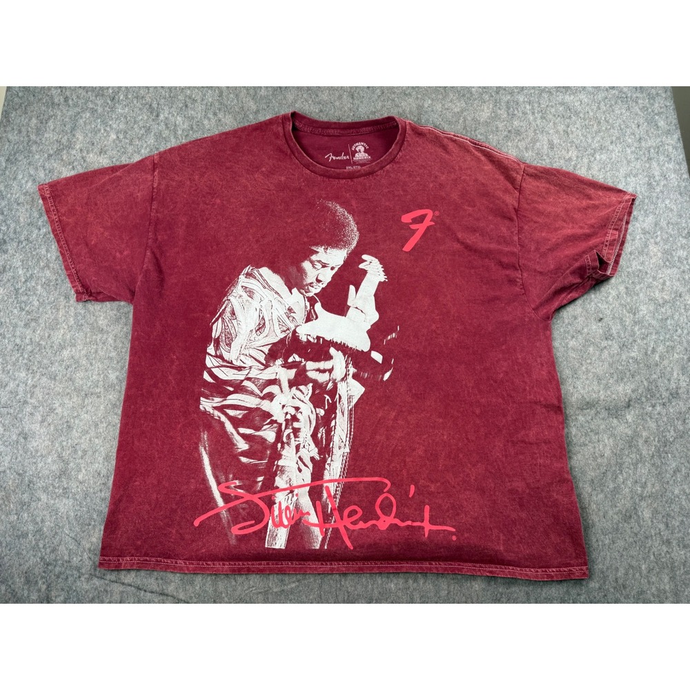 Fender Jimi Hendrix T Shirt Mens 2XL Red Cotton Acid Wash Graphic Rock Music Tee
